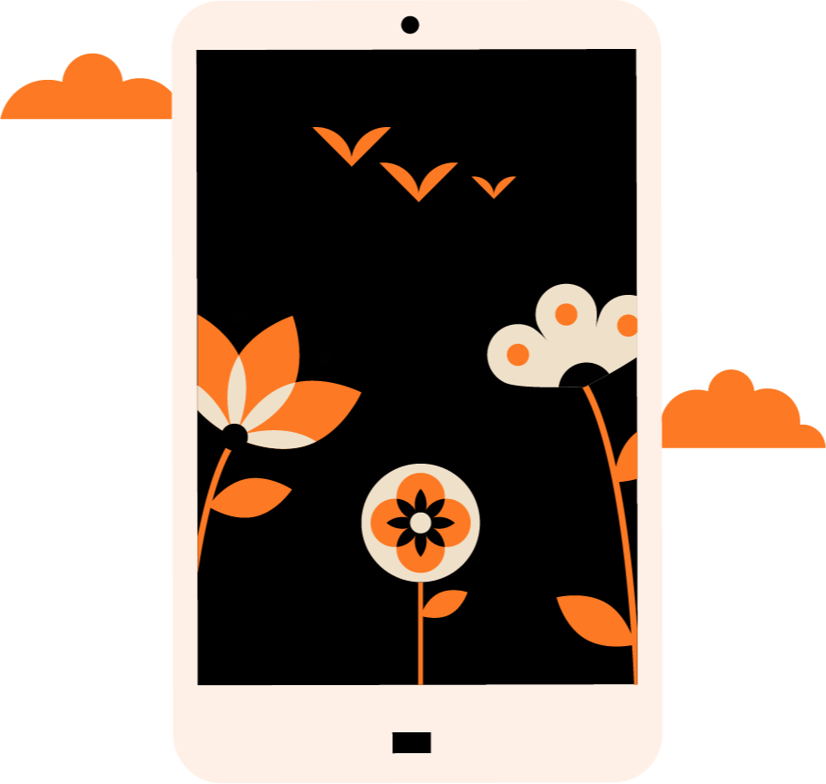 Ilustración de una tablet con flores